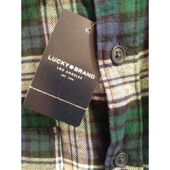 LUCKY BRAND Men's Flannel Shirt Overshirt Navy Blue Plaid Cotton Stretch NWT - Picture 8 of 12
